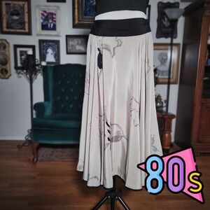 Vintage 80s Michaele Vollbracht Silk Skirt Cream Abstract Floral Midi Flowy